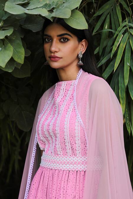 Enaarah Pink Embroidered Thread Work Straight Butterfly Peplum Kurta Set Online at Aza Fashions Enaarah_Pink Embroidered Thread Work Straight Butterfly Peplum Kurta Set _Online_at_Aza_Fashions