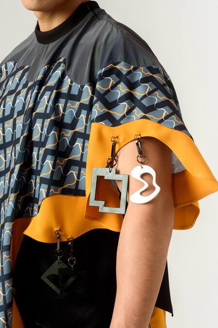 Siddhant Agrawal Multi Color Poly Banana Crepe Tassels Genuine Leather Collar Ennui Kaftan at Aza Fashions Siddhant Agrawal_Multi Color Poly Banana Crepe Tassels Genuine Leather Collar Ennui Kaftan _at_Aza_Fashions