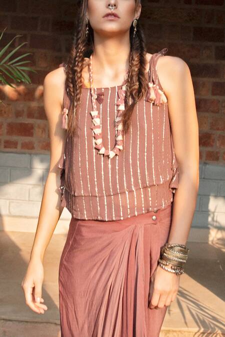 Buy Enech Maroon Top Shimmer Georgette Skirt Silk Modal Round Embellished And Set Online at Aza Fashions Buy_Enech_Maroon Top Shimmer Georgette Skirt Silk Modal Round Embellished And Set _Online_at_Aza_Fashions