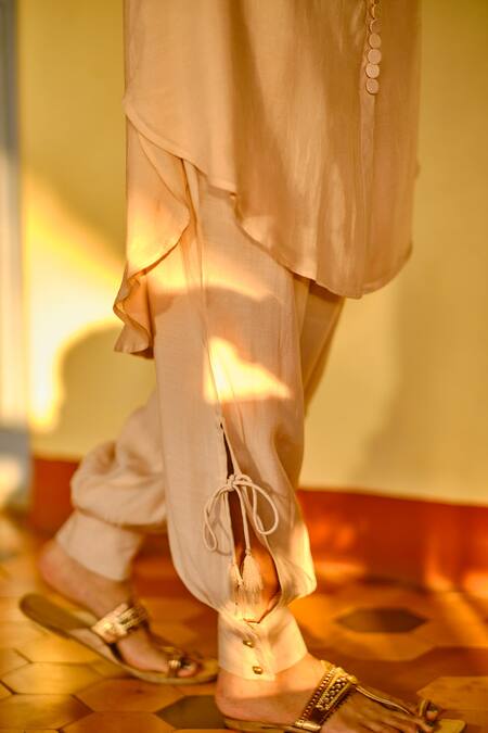 Enech Beige Silk Modal Round Embroidered Kurta And Pant Set Online at Aza Fashions Enech_Beige Silk Modal Round Embroidered Kurta And Pant Set _Online_at_Aza_Fashions