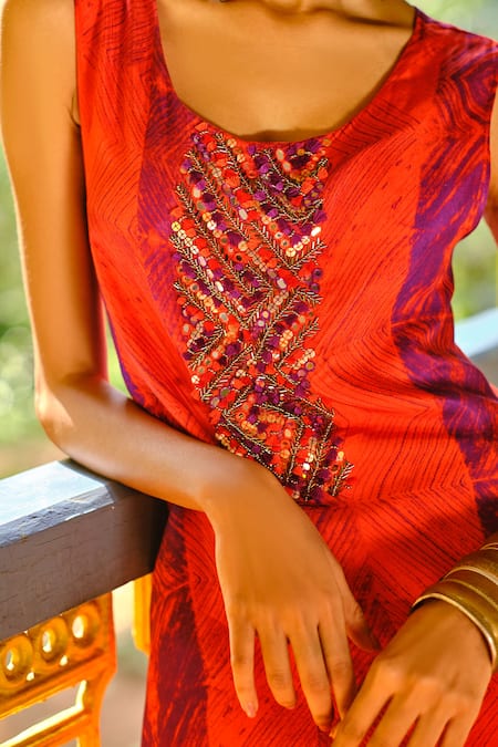 Shop Enech Orange Silk Modal Round Printed Kurta And Draped Pant Set at Aza Fashions Shop_Enech_Orange Silk Modal Round Printed Kurta And Draped Pant Set _at_Aza_Fashions