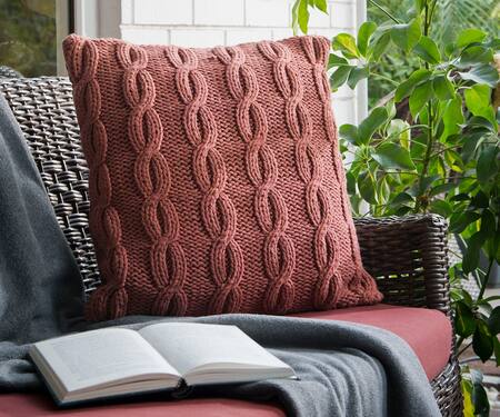 Elm & Oak Brown Front Hand Knitted And Back Duck Rosewood Cable Cushion