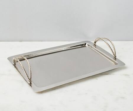 Shop Elm & Oak Silver Steel Rico Tray at Aza Fashions Shop_Elm & Oak_Silver Steel Rico Tray_at_Aza_Fashions