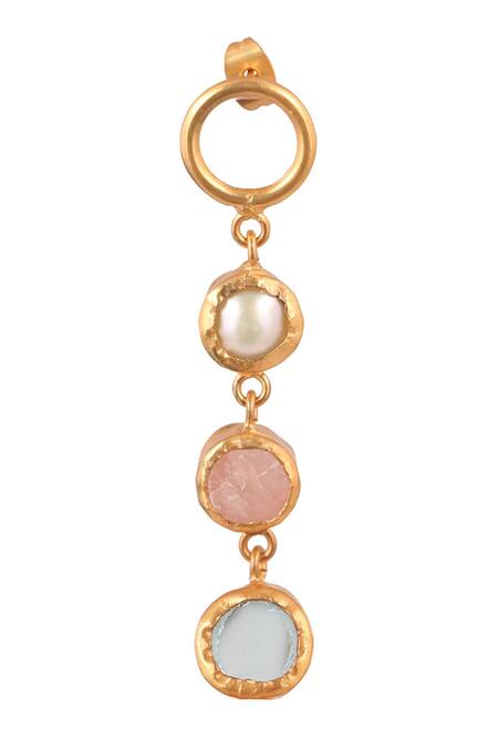 Zariin_Gold Plated Pearls, Stones Studded Dangler Earrings _Online_at_Aza_Fashions