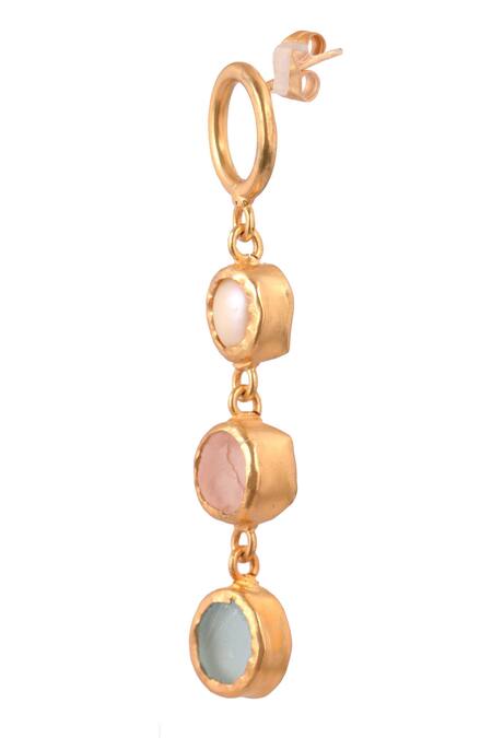 Buy_Zariin_Gold Plated Pearls, Stones Studded Dangler Earrings _Online_at_Aza_Fashions