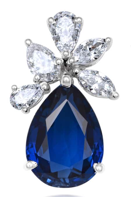 Shop DIOSA PARIS JEWELLERY Blue Swarovski Zirconia Stone Stud Earrings at Aza Fashions Shop_DIOSA PARIS JEWELLERY_Blue Swarovski Zirconia Stone Stud Earrings _at_Aza_Fashions