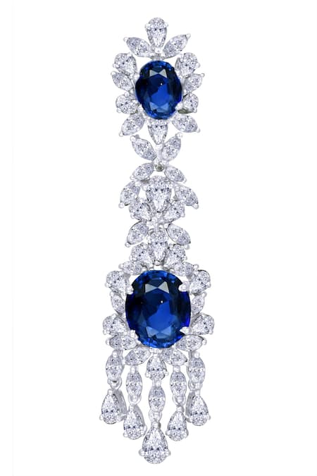 Shop DIOSA PARIS JEWELLERY Silver Plated Swarovski Zirconia Floral Danglers at Aza Fashions Shop_DIOSA PARIS JEWELLERY_Silver Plated Swarovski Zirconia Floral Danglers _at_Aza_Fashions