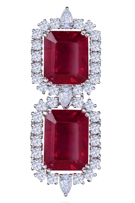 Shop DIOSA PARIS JEWELLERY Silver Plated Swarovski Zirconia Geometric Danglers at Aza Fashions Shop_DIOSA PARIS JEWELLERY_Silver Plated Swarovski Zirconia Geometric Danglers _at_Aza_Fashions