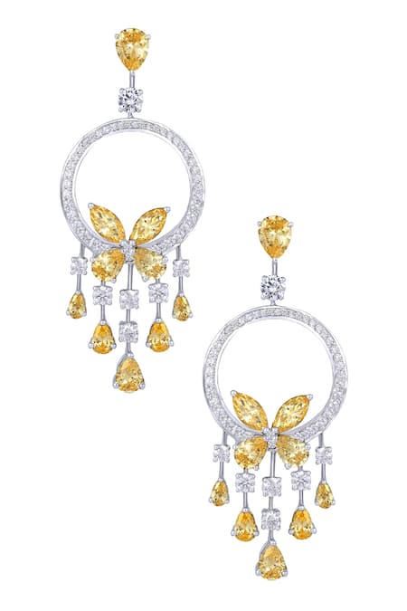 DIOSA PARIS JEWELLERY Silver Plated Swarovski Zirconia Floral Danglers 