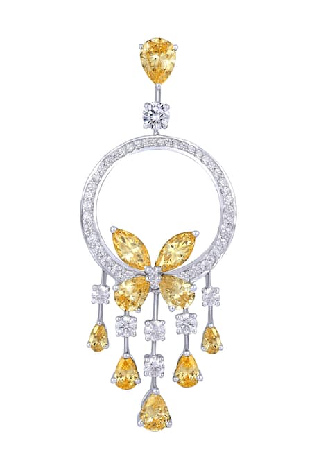 Shop_DIOSA PARIS JEWELLERY_Silver Plated Swarovski Zirconia Floral Danglers _at_Aza_Fashions