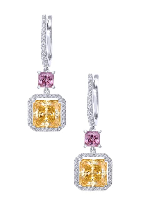 DIOSA PARIS JEWELLERY Silver Plated Swarovski Zirconia Geometric Danglers 