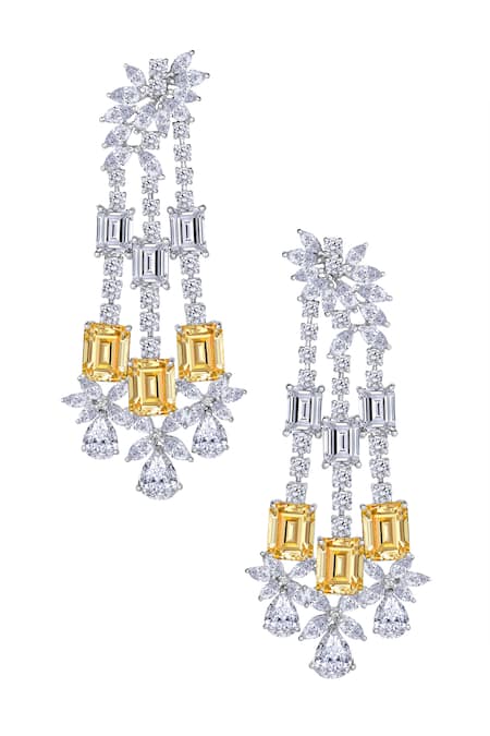 DIOSA PARIS JEWELLERY Silver Plated Swarovski Zirconia Floral Danglers 