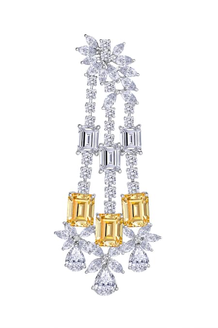 Shop DIOSA PARIS JEWELLERY Silver Plated Swarovski Zirconia Floral Danglers at Aza Fashions Shop_DIOSA PARIS JEWELLERY_Silver Plated Swarovski Zirconia Floral Danglers _at_Aza_Fashions