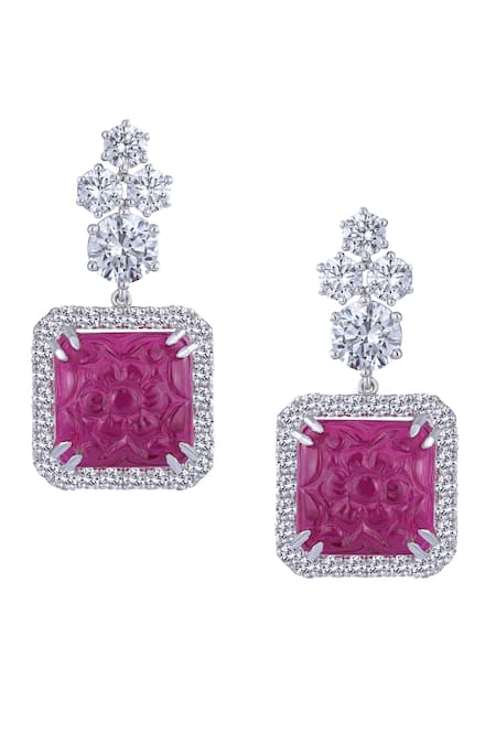 DIOSA PARIS JEWELLERY Silver Plated Swarovski Zirconia Stone Geometric Danglers 