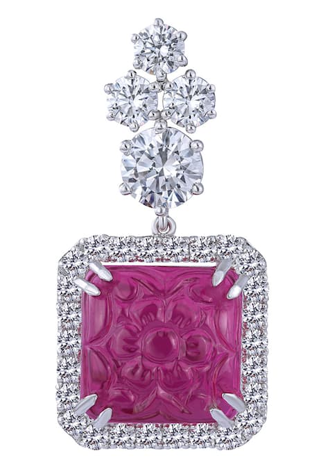 Shop DIOSA PARIS JEWELLERY Silver Plated Swarovski Zirconia Stone Geometric Danglers at Aza Fashions Shop_DIOSA PARIS JEWELLERY_Silver Plated Swarovski Zirconia Stone Geometric Danglers _at_Aza_Fashions