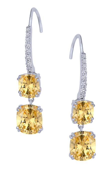 DIOSA PARIS JEWELLERY Silver Plated Swarovski Zirconia Geometric Tiered Danglers 