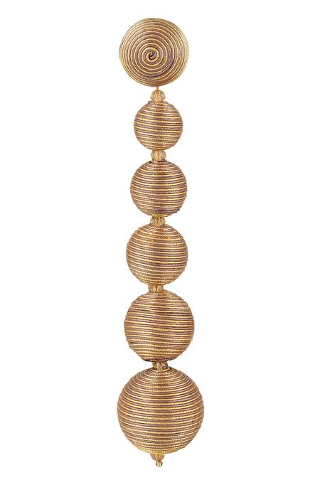 Shop Raya By Vijeta R Brown Embroidery Geometric Tiered Earrings at Aza Fashions Shop_Raya By Vijeta R_Brown Embroidery Geometric Tiered Earrings_at_Aza_Fashions