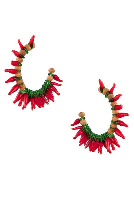 Red & Gold Bead Hoop Earrings – Pierce & Hide