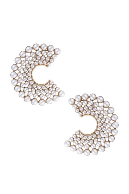 Raya by Vijeta R Pearl Studded Hoops 