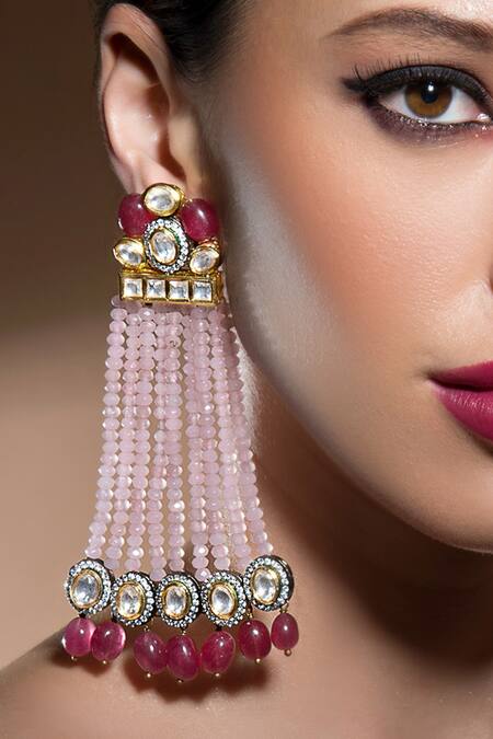 Shop Joules By Radhika Gold Plated Kundan Polki Chandeliers at Aza Fashions Shop_Joules By Radhika_Gold Plated Kundan Polki Chandeliers_at_Aza_Fashions