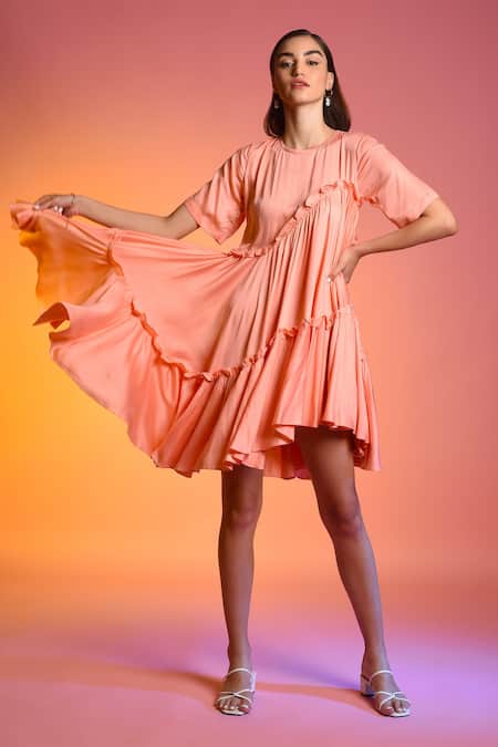 Echostudio Pink Cotton Satin Round Layered Dress 