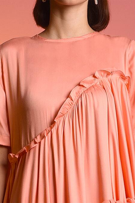 Echostudio Pink Cotton Satin Round Layered Dress at Aza Fashions Echostudio_Pink Cotton Satin Round Layered Dress _at_Aza_Fashions