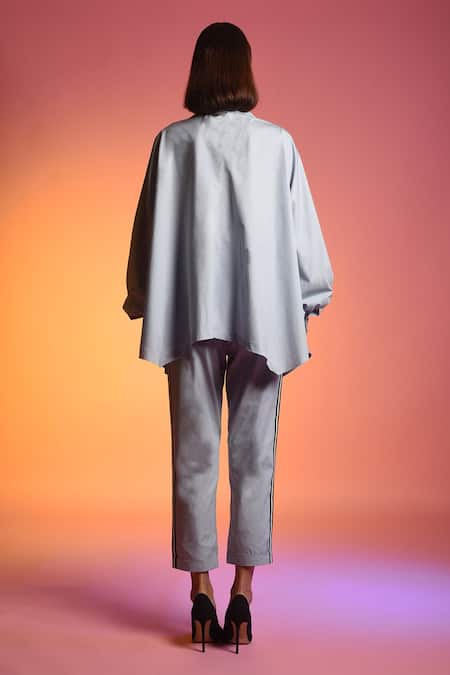 Shop Echostudio Blue Cotton Lapel Collar Kaftan Top at Aza Fashions Shop_Echostudio_Blue Cotton Lapel Collar Kaftan Top _at_Aza_Fashions