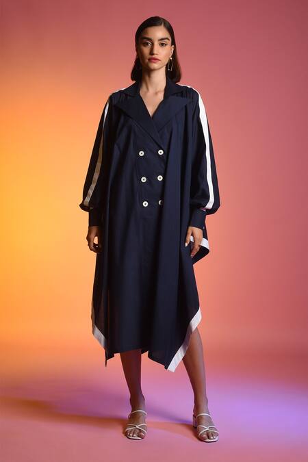 Echostudio Blue Cotton Lapel Collar Kaftan Top Online at Aza Fashions Echostudio_Blue Cotton Lapel Collar Kaftan Top _Online_at_Aza_Fashions