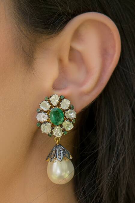 Buy_The Alchemy Studio_White Uncut Diamond Danglers_Online_at_Aza_Fashions