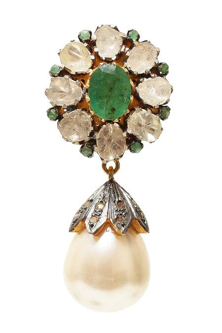 Shop_The Alchemy Studio_White Uncut Diamond Danglers_Online_at_Aza_Fashions