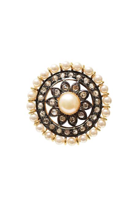 Buy_The Alchemy Studio_Black Diamonds, Pearls Floral Stud Earrings _Online_at_Aza_Fashions