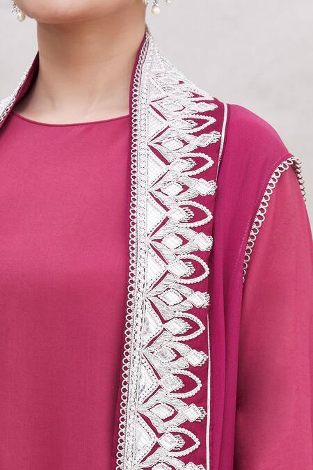 Ekta Singh_Pink Georgette, Modal Round Asymmetric Cape And Dhoti Pant Set _at_Aza_Fashions