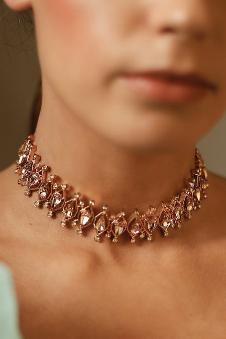 Buy_Esme By Aashna Dalmia_Gold Plated Crystal Teardrop Choker _Online_at_Aza_Fashions