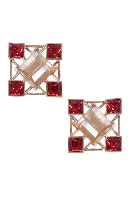 Esme By Aashna Dalmia Geometric Crystal Stud Earrings 