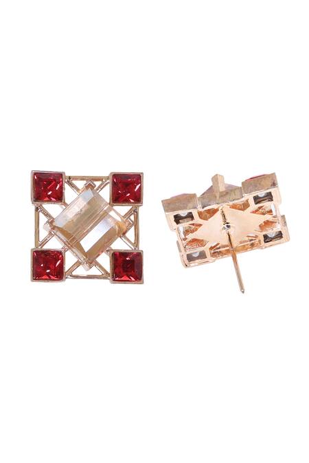 Shop Esme By Aashna Dalmia Gold Plated Embellished Geometric Crystal Stud Earrings at Aza Fashions Shop_Esme By Aashna Dalmia_Gold Plated Embellished Geometric Crystal Stud Earrings _at_Aza_Fashions