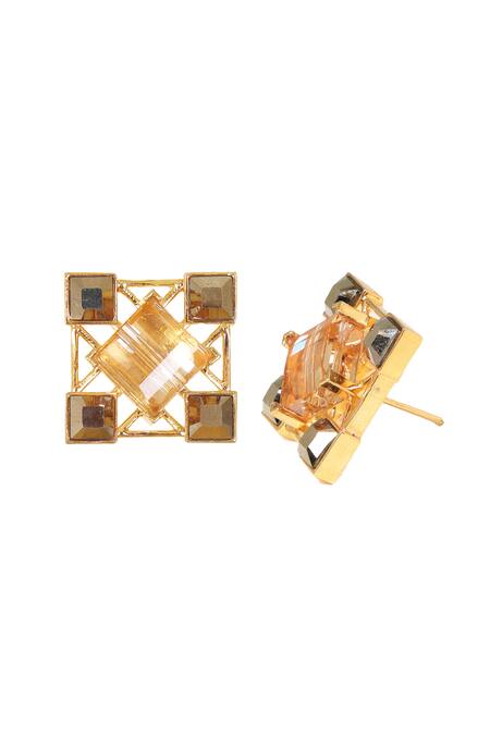 Esme By Aashna Dalmia Gold Plated Embellished Geometric Crystal Stud Earrings Online at Aza Fashions Esme By Aashna Dalmia_Gold Plated Embellished Geometric Crystal Stud Earrings _Online_at_Aza_Fashions