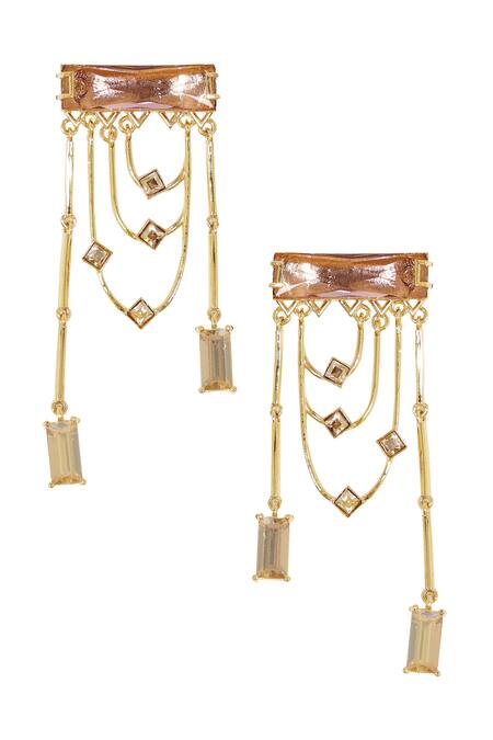 Esme By Aashna Dalmia Gold Plated Embellished Crystal Chain Danglers 
