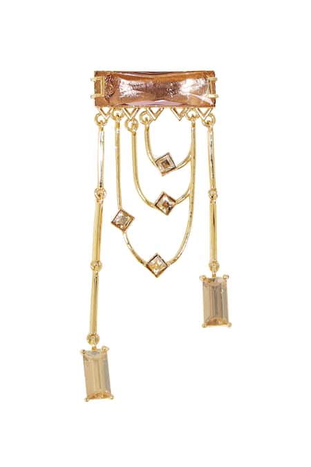 Shop Esme By Aashna Dalmia Gold Plated Embellished Crystal Chain Danglers at Aza Fashions Shop_Esme By Aashna Dalmia_Gold Plated Embellished Crystal Chain Danglers _at_Aza_Fashions