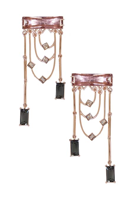 Esme By Aashna Dalmia Gold Plated Embellished Crystal Chain Danglers 