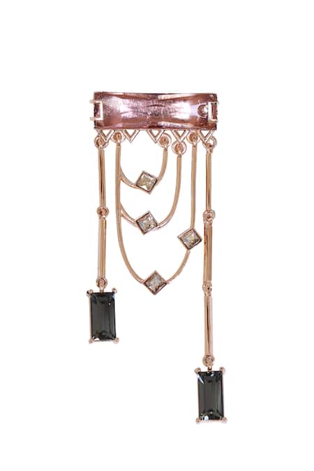 Shop Esme By Aashna Dalmia Gold Plated Embellished Crystal Chain Danglers at Aza Fashions Shop_Esme By Aashna Dalmia_Gold Plated Embellished Crystal Chain Danglers _at_Aza_Fashions