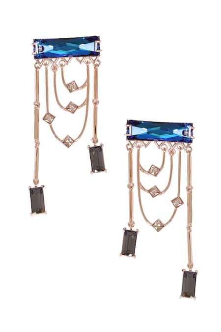 Esme By Aashna Dalmia Gold Plated Embellished Crystal Chain Danglers 