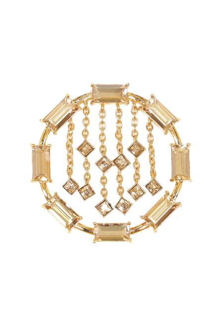 Shop Esme By Aashna Dalmia Gold Plated Embellished Crystal Chain Stud Earrings at Aza Fashions Shop_Esme By Aashna Dalmia_Gold Plated Embellished Crystal Chain Stud Earrings_at_Aza_Fashions