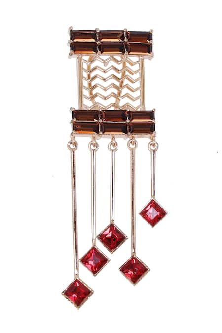 Esme By Aashna Dalmia_Gold Plated Embellished Crystal Geometric Danglers _Online_at_Aza_Fashions