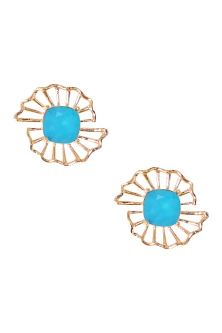 Esme By Aashna Dalmia_Gold Plated Crystal Floral Stud Earrings _Online_at_Aza_Fashions