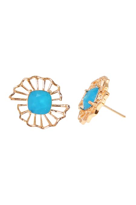 Buy_Esme By Aashna Dalmia_Gold Plated Crystal Floral Stud Earrings _Online_at_Aza_Fashions