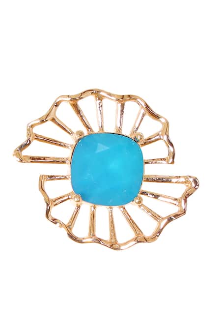 Shop_Esme By Aashna Dalmia_Gold Plated Crystal Floral Stud Earrings _Online_at_Aza_Fashions