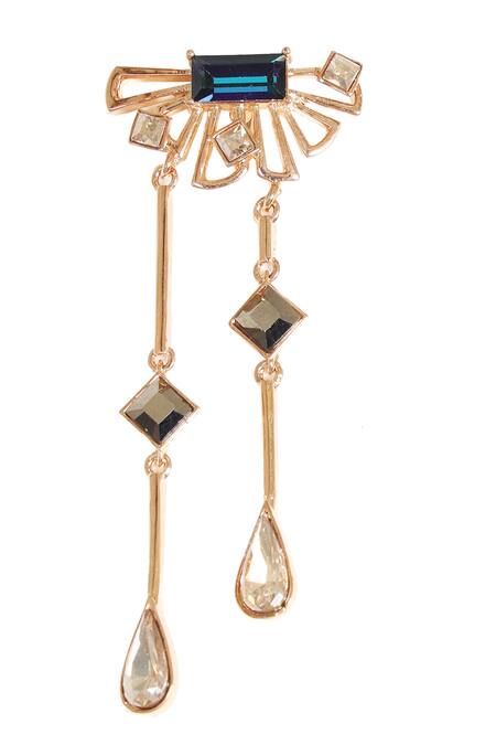 Esme By Aashna Dalmia_Gold Plated Embellished Crystal Floral Danglers_Online_at_Aza_Fashions