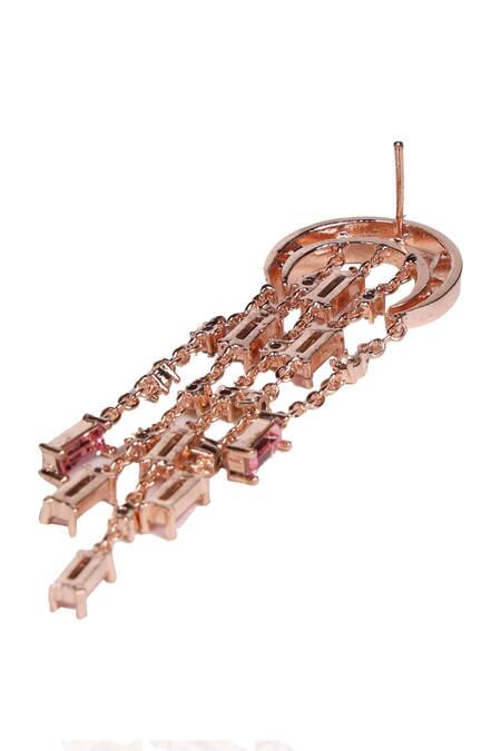Esme By Aashna Dalmia_Gold Plated Embellished Tiered Crystal Danglers_Online_at_Aza_Fashions