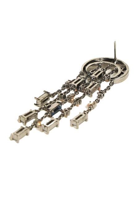 Esme By Aashna Dalmia_Silver Plated Crystal Tiered Danglers_Online_at_Aza_Fashions