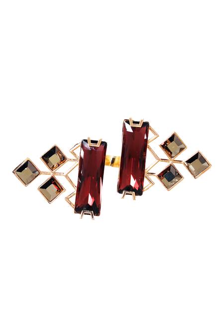 Esme By Aashna Dalmia Gold Plated Crystal Geometric Ring 